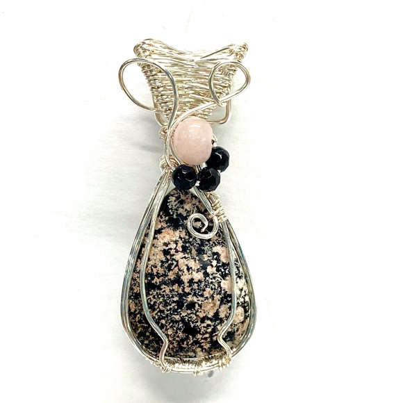 HANDMADE Firework Obsidian, Rose Quartz and Faceted Crystal Hand Wrapped Pendant - Picture 7 of 10